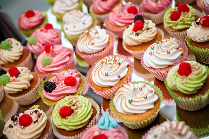 Cupcakes on a white wooden table