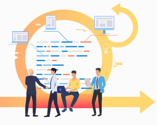 Abstract image of scrum team discussing tasks.