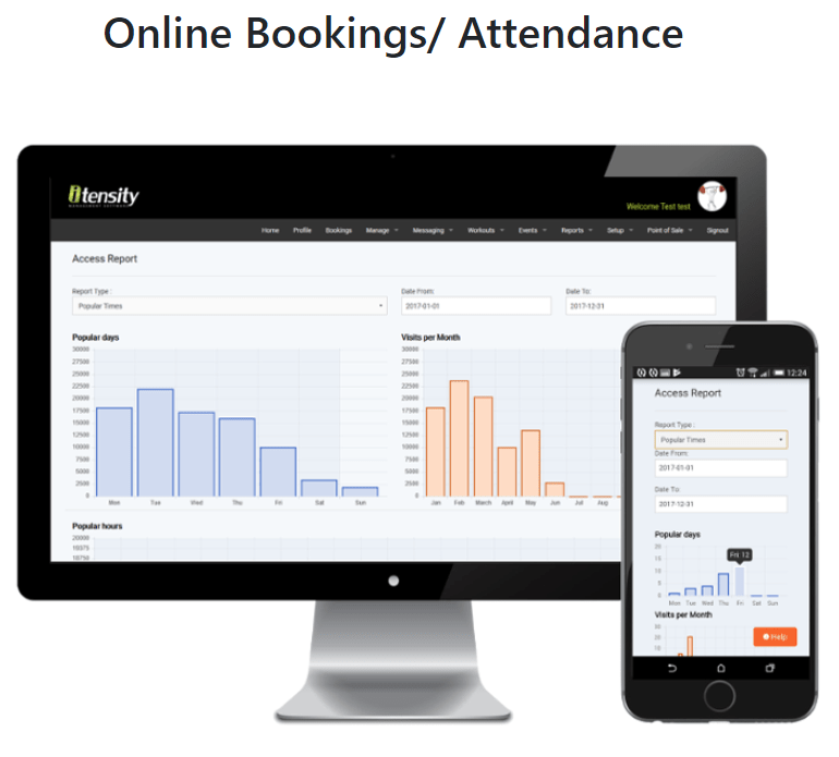 Two devices showing Itensity gym software - KRS - Khanyisa Real Systems