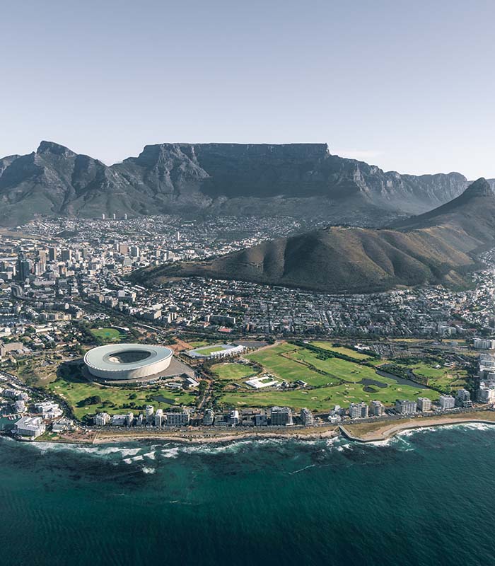 Aerial view of Cape Town CBD and Table Mountain
