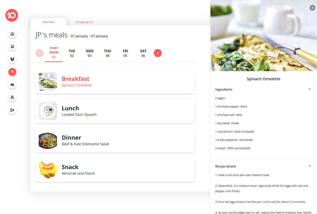 Best10 Personalised nutrition and fitness platform developed by KRS screenshot of meal plans